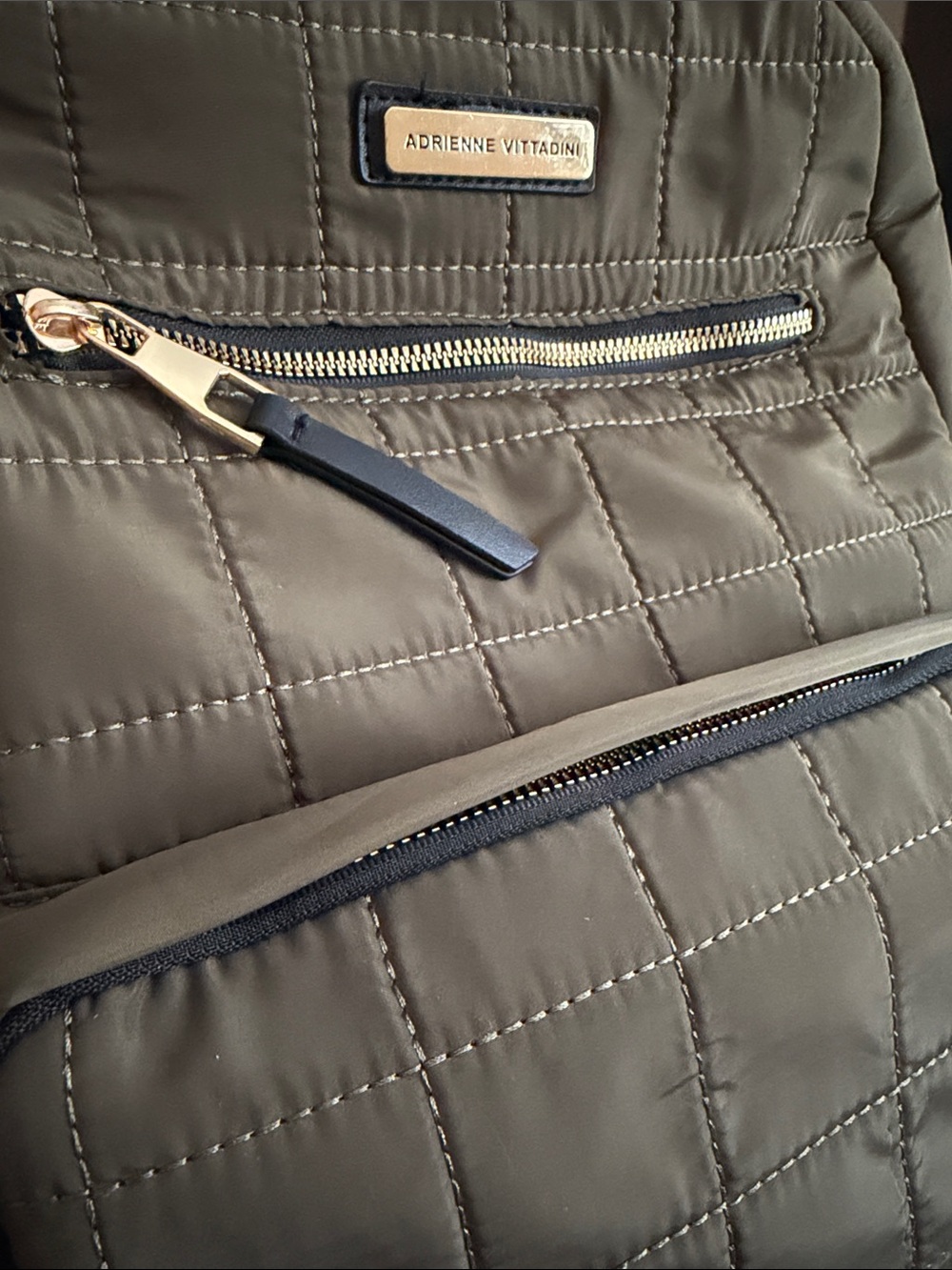 Adrienne Vittadini Quilted Olive Backpack with Laptop sleeve - Picture 2 of 11